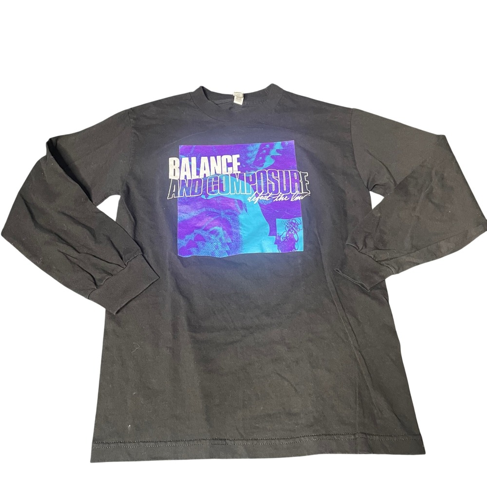 Balance and Composure Defeat the Low Band Shirt Mens Small Black Long Sleeve Tee